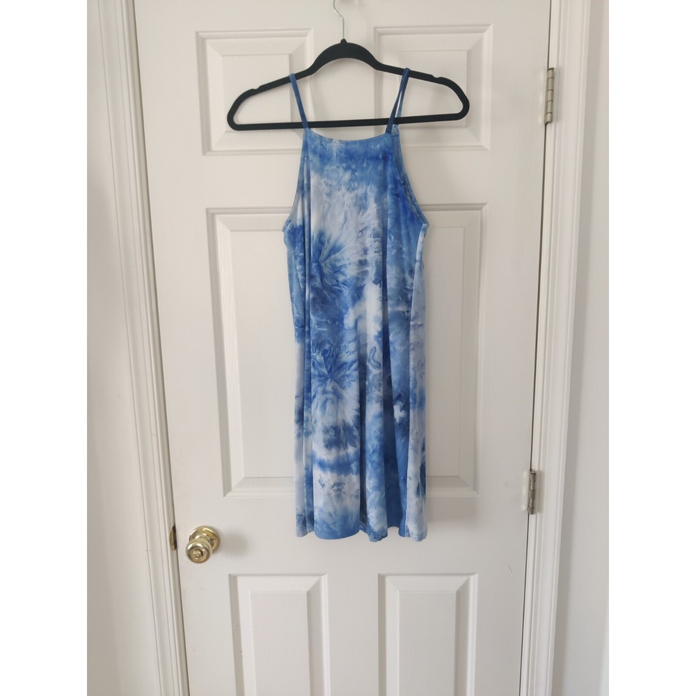 WallFlower Blue Tie Dye Halter Mini Dress with Tassels Womens Small - Picture 2 of 9